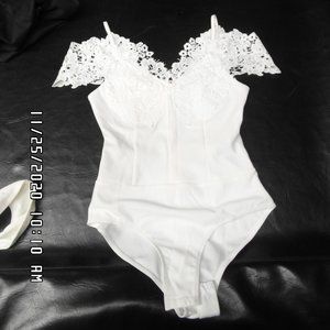 Off the Shoulder white lace bodysuite